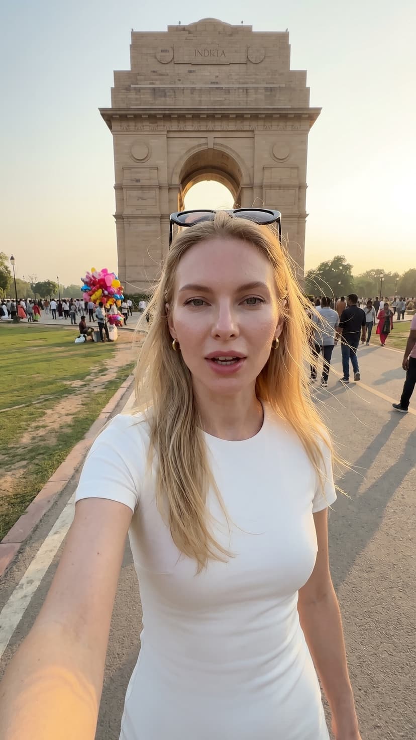 Anya, India Gate ke saamne selfie leti hui